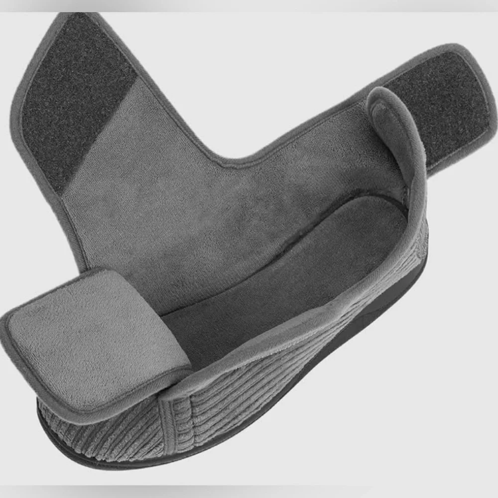 Hometop Grey House Slippers Traction Hard Soles Double Velcro Woman 9 Elderly - Picture 4 of 9